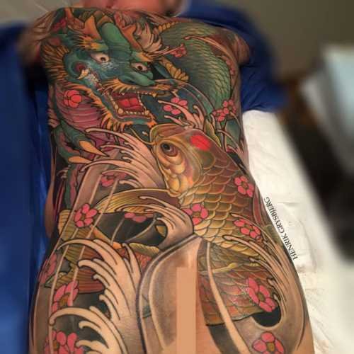 tatouage japonais 29 dos dragon carpe