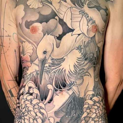 tatouage japonais heron 1