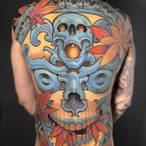 111 tatouage japonais crane dos