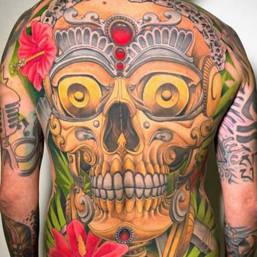 121 tatouage japonais dos crane color