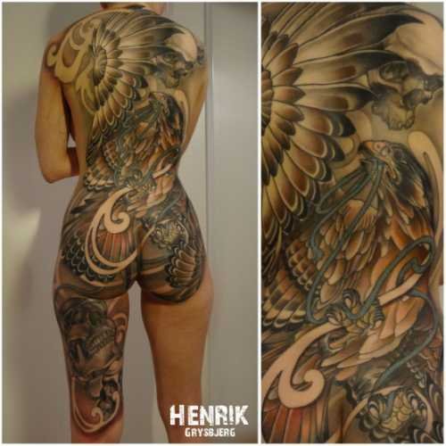 46 tatouage japonais dos aigle